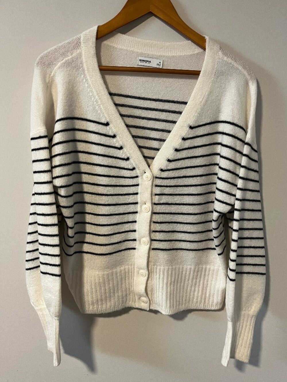 Cream Black Striped Box Cardigan Preppy Nautical
